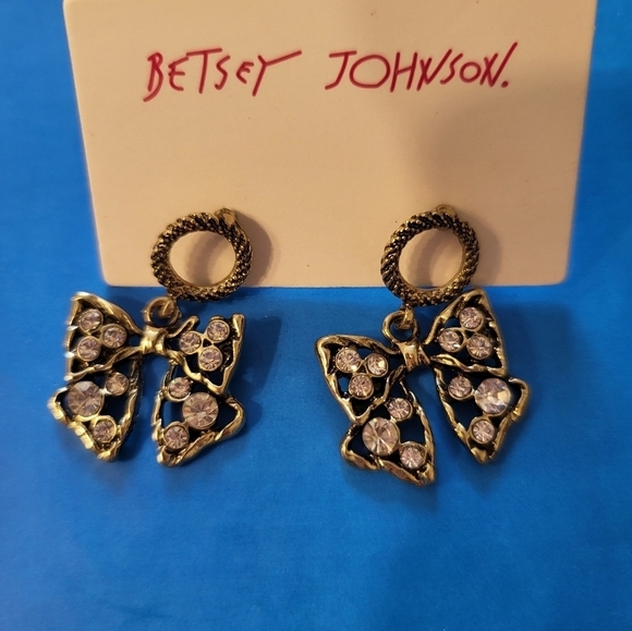 New Betsey Johnson Bows Earrings,  alloy , Rhinestones - Picture 5 of 7